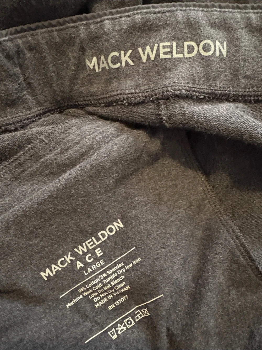 Mack Weldon Ace Size Large Charcoal Gray Drawstring Joggers